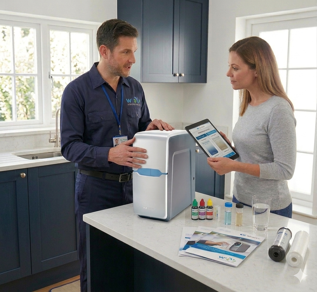 WTS Engineer showing Kineteico water softener